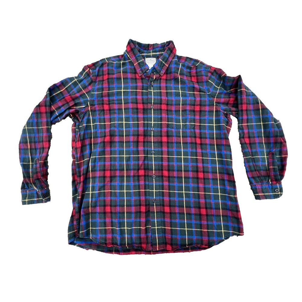 LL Bean Mens Multicolor Plaid Flannel Reg Fit Button Up Long Sleeve Shirt XL